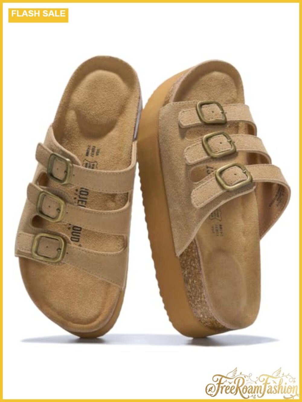 Genuine Leather Platform Slide Sandals Adjustable Strap Comfort Casual